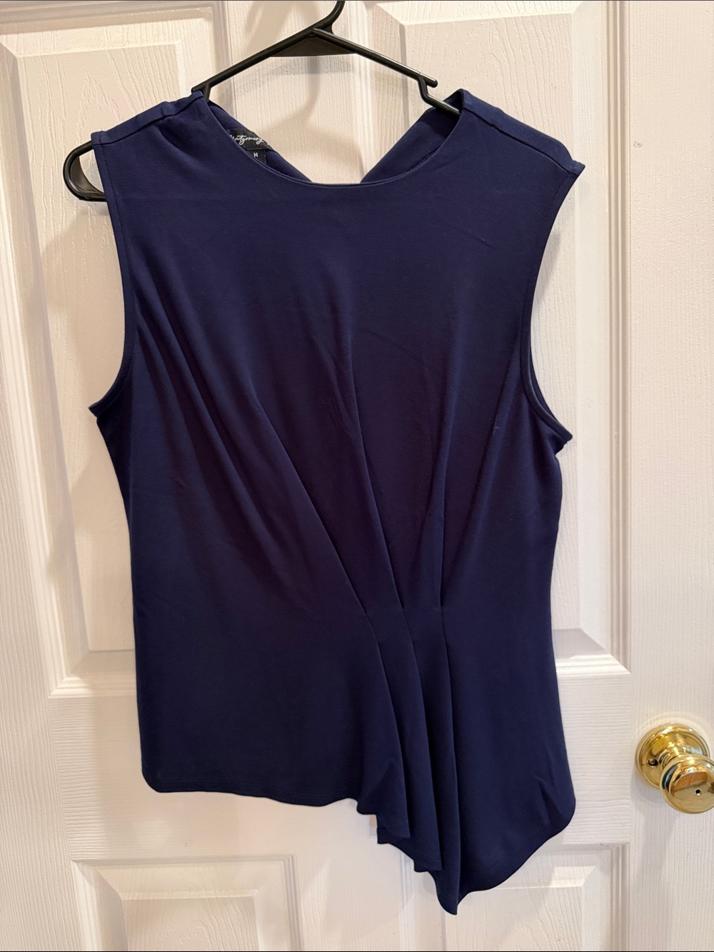 Navy Sleeveless Twist-Drape Women's Tank Top